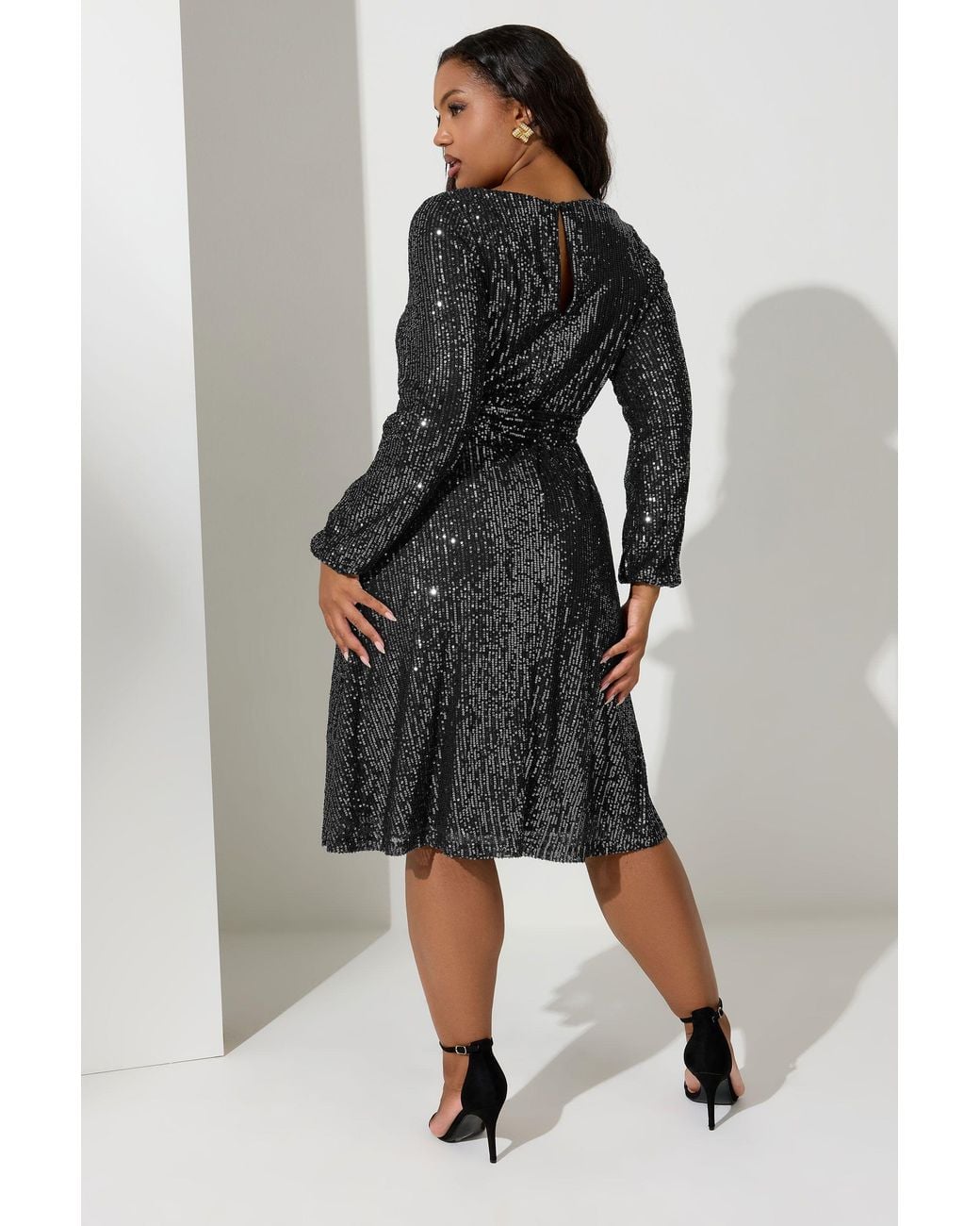 Yours Black Sequin Skater Dress