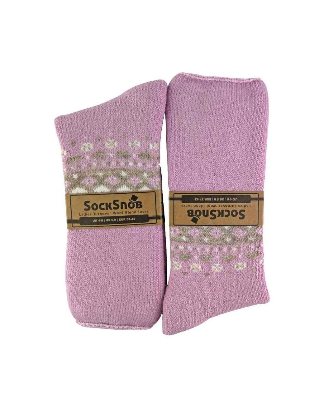Sock Snob Pink 1 Pack Turn Over Top Warm Nordic Bed Socks For Winter