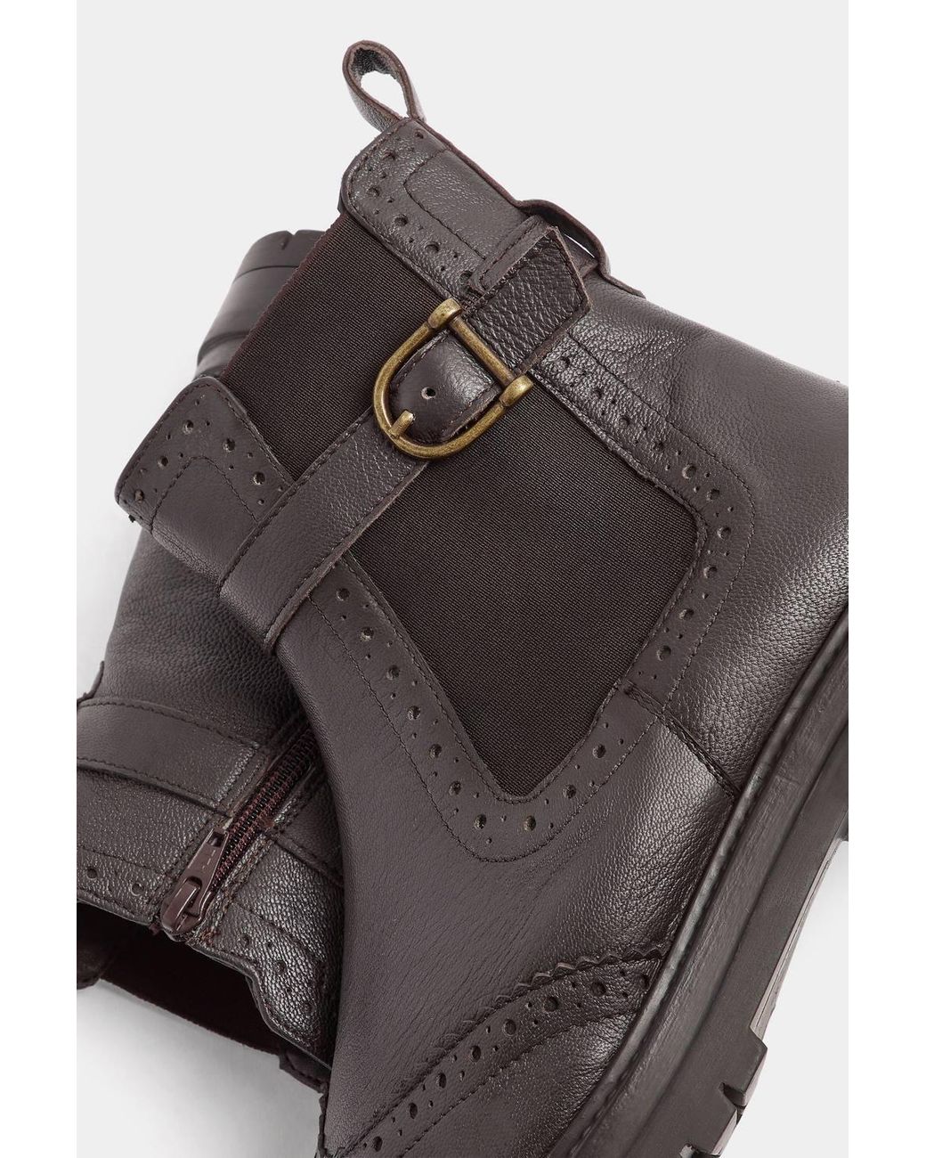Long Tall Sally Blue Leather Brogue Detail Chelsea Boots