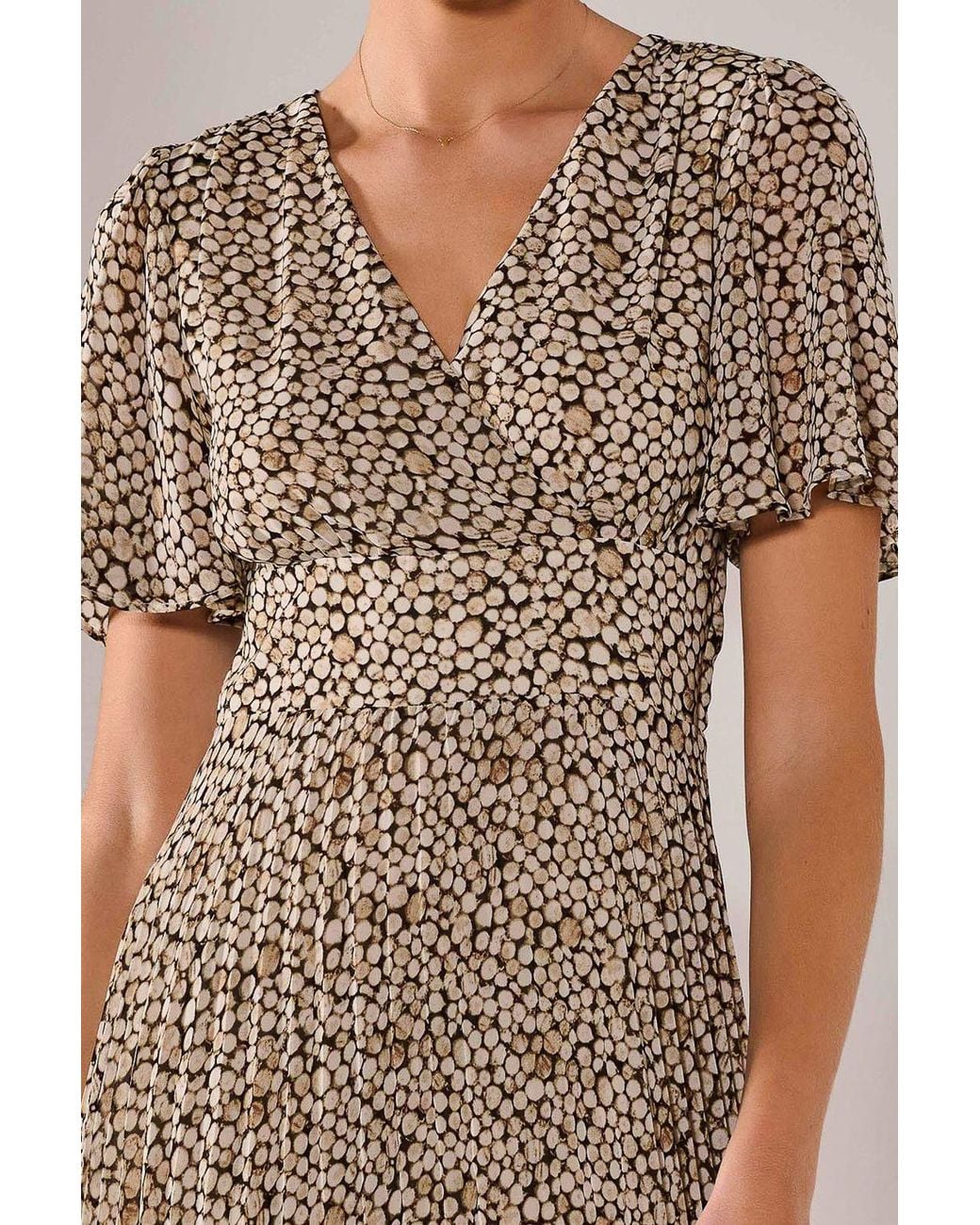 Jolie Moi Natural Chiffon Pleated Wrap Midaxi Dress
