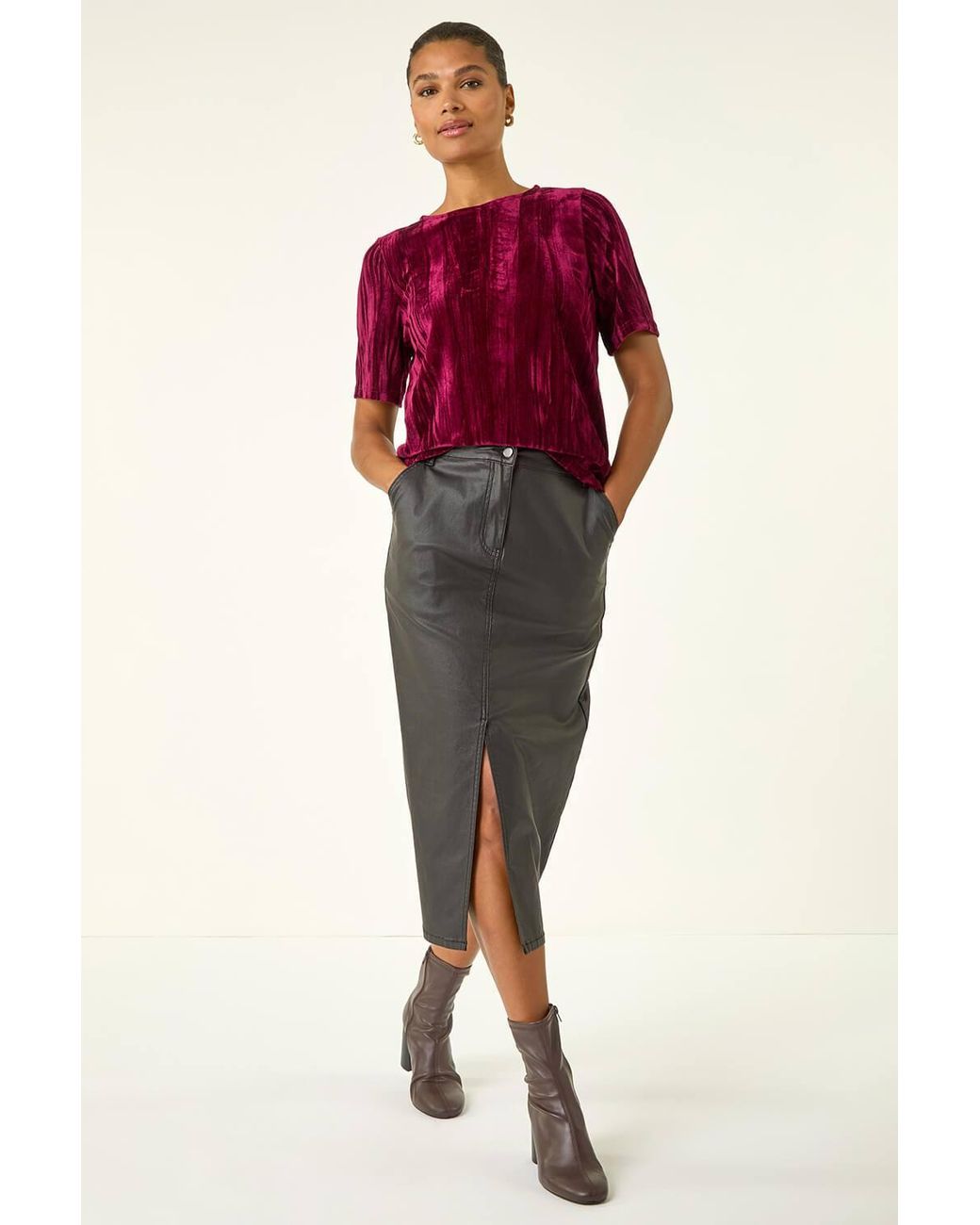Roman Red Pleated Velvet Stretch Top