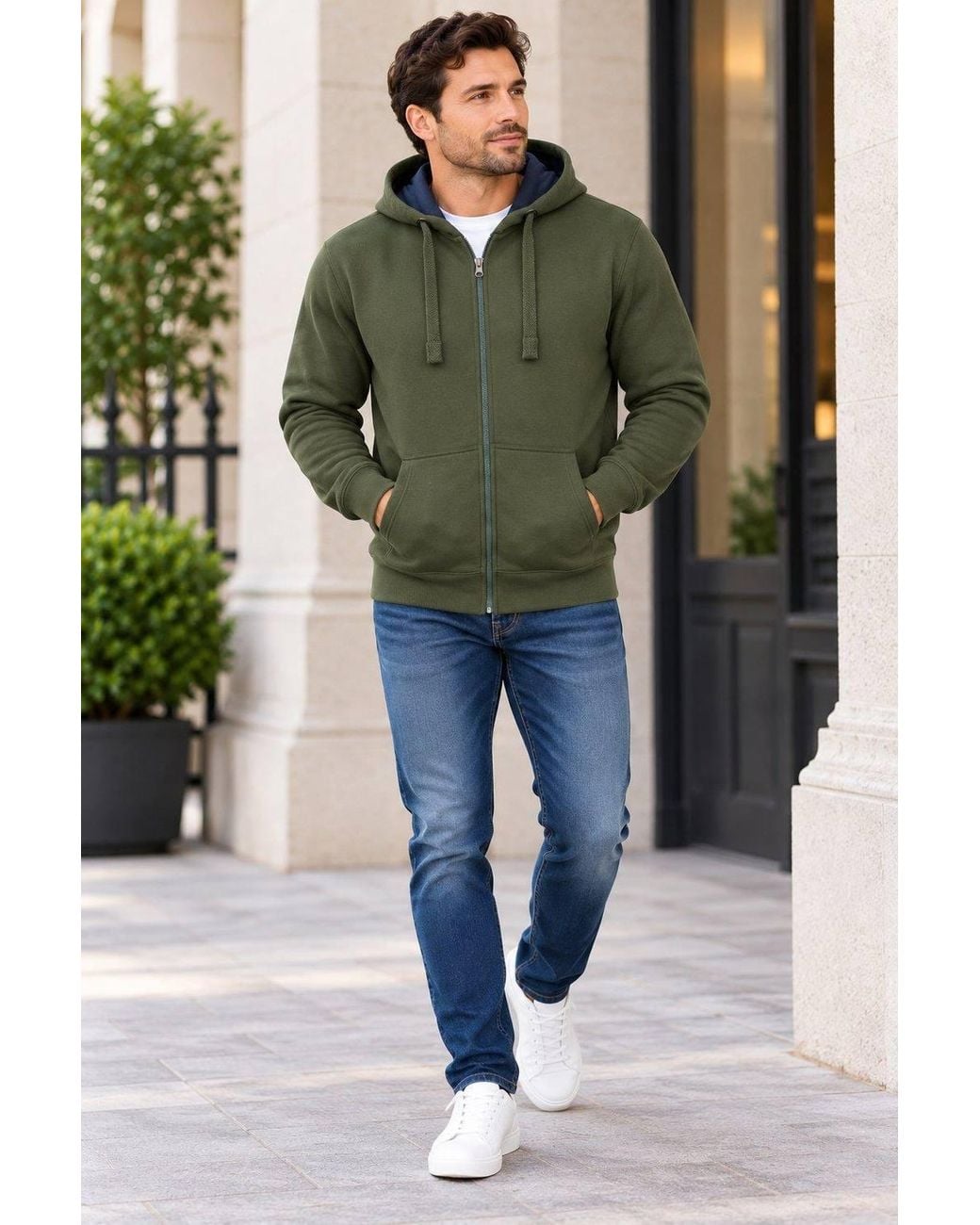KAM Jeanswear Green Long Sleeve Full Zip Hoody For for men