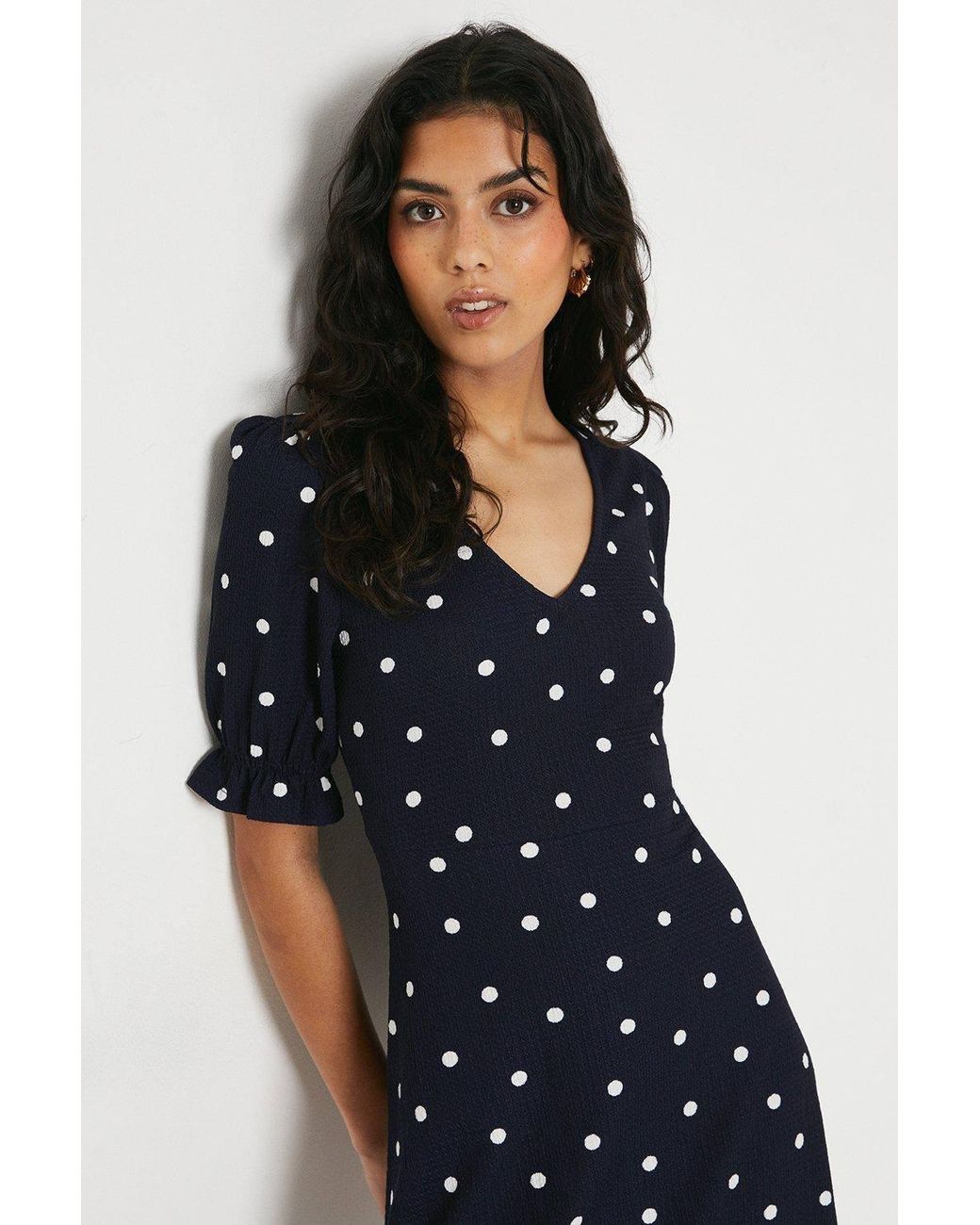 Dorothy Perkins Blue Petite Spot Short Sleeve Jersey Mini Dress
