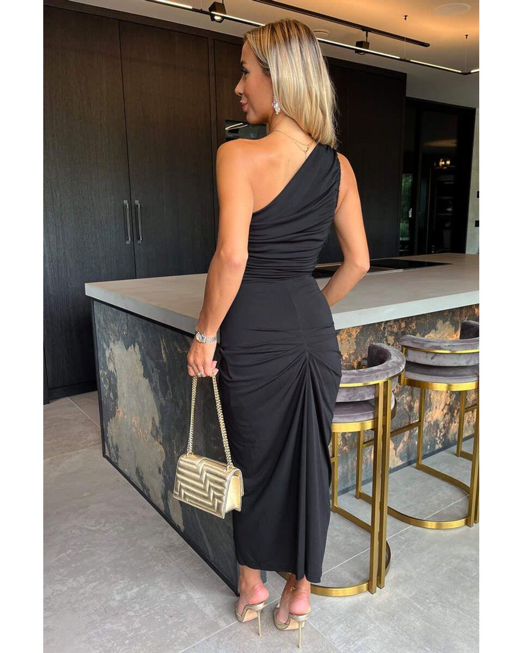 AX Paris Gray One Shoulder Knot Skirt Midi Dress