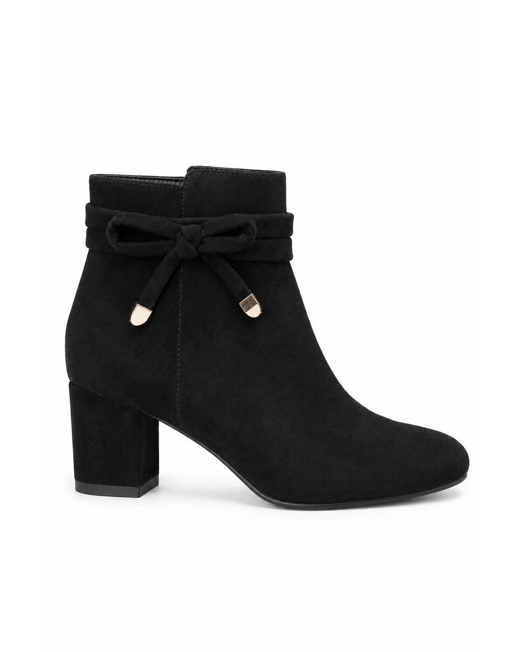 Spot on Black Bow Detail Block Heel Ankle Boots