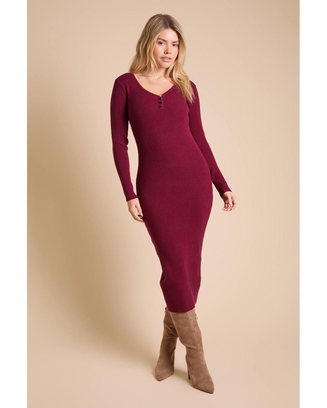 Dorothy Perkins Red V-Neck Button Down Knitted Maxi Dress