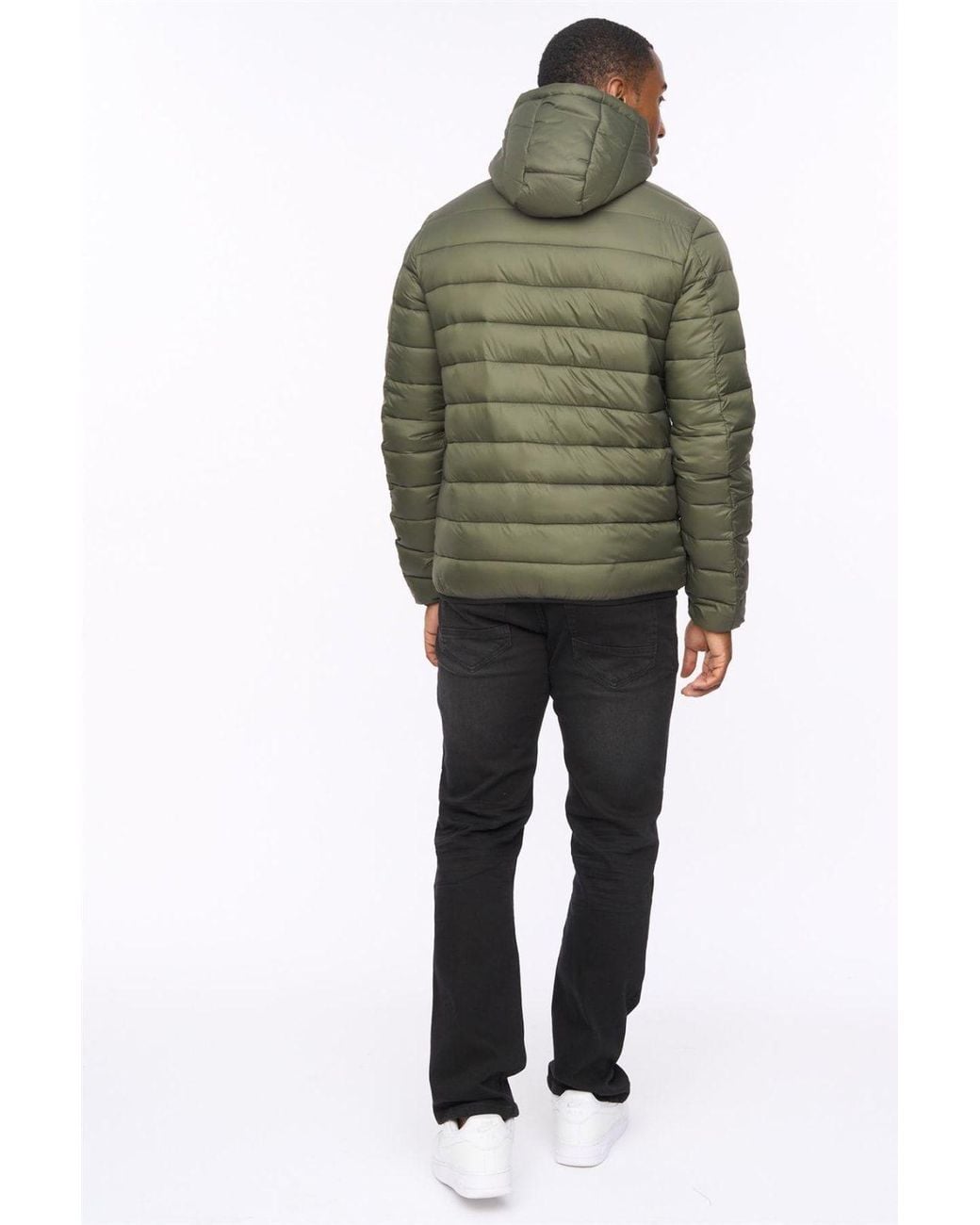 Crosshatch Green Gattering Lightweight Hooded Quilted Puffer Jacket for men