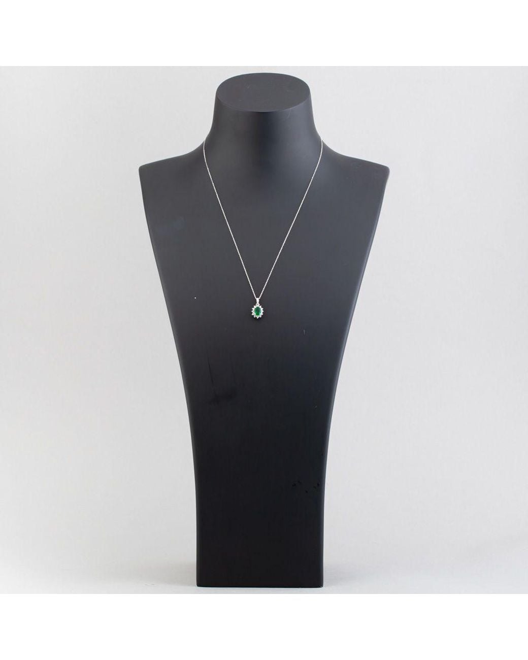 T.H.Baker White 9Ct Oval Cut Emerald & Cubic Zirconia Halo Necklace D152307Wg