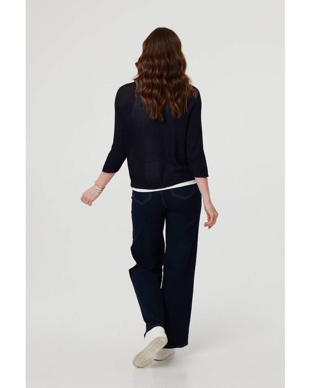 Izabel London Blue Mesh Cropped 3/4 Sleeve Open Cardigan
