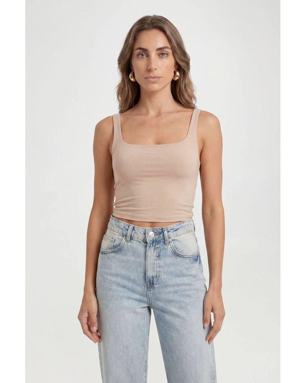 Roselle Blue Double Layer Scoop Neck Strappy Crop Top