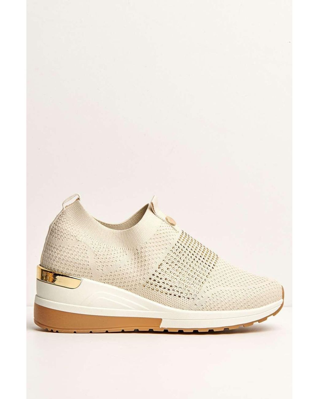 Miss Diva White Ember Diamante Embellished Slip On Trainers