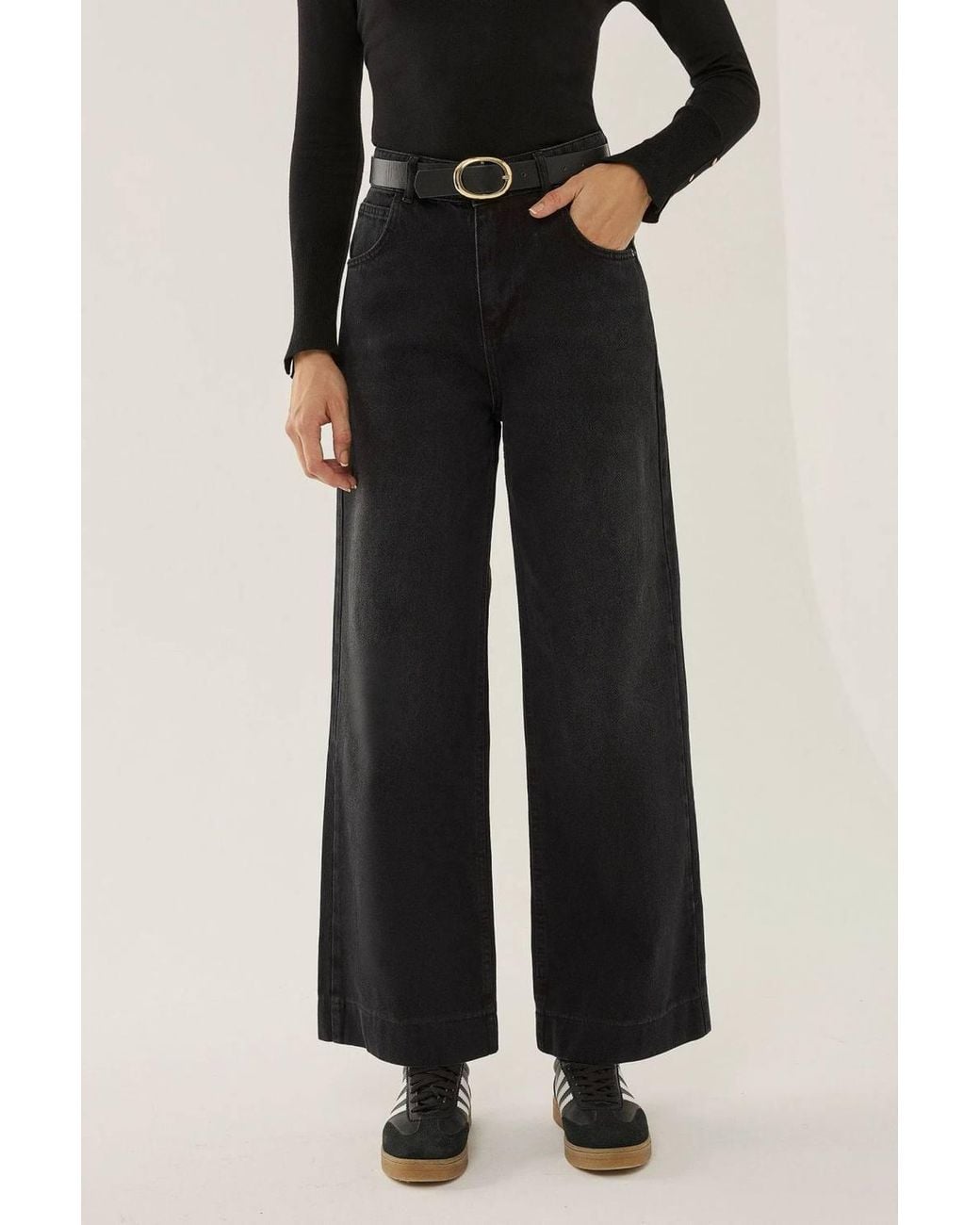 Hiccup Black Washed Effect Wide Leg Denim Jeans