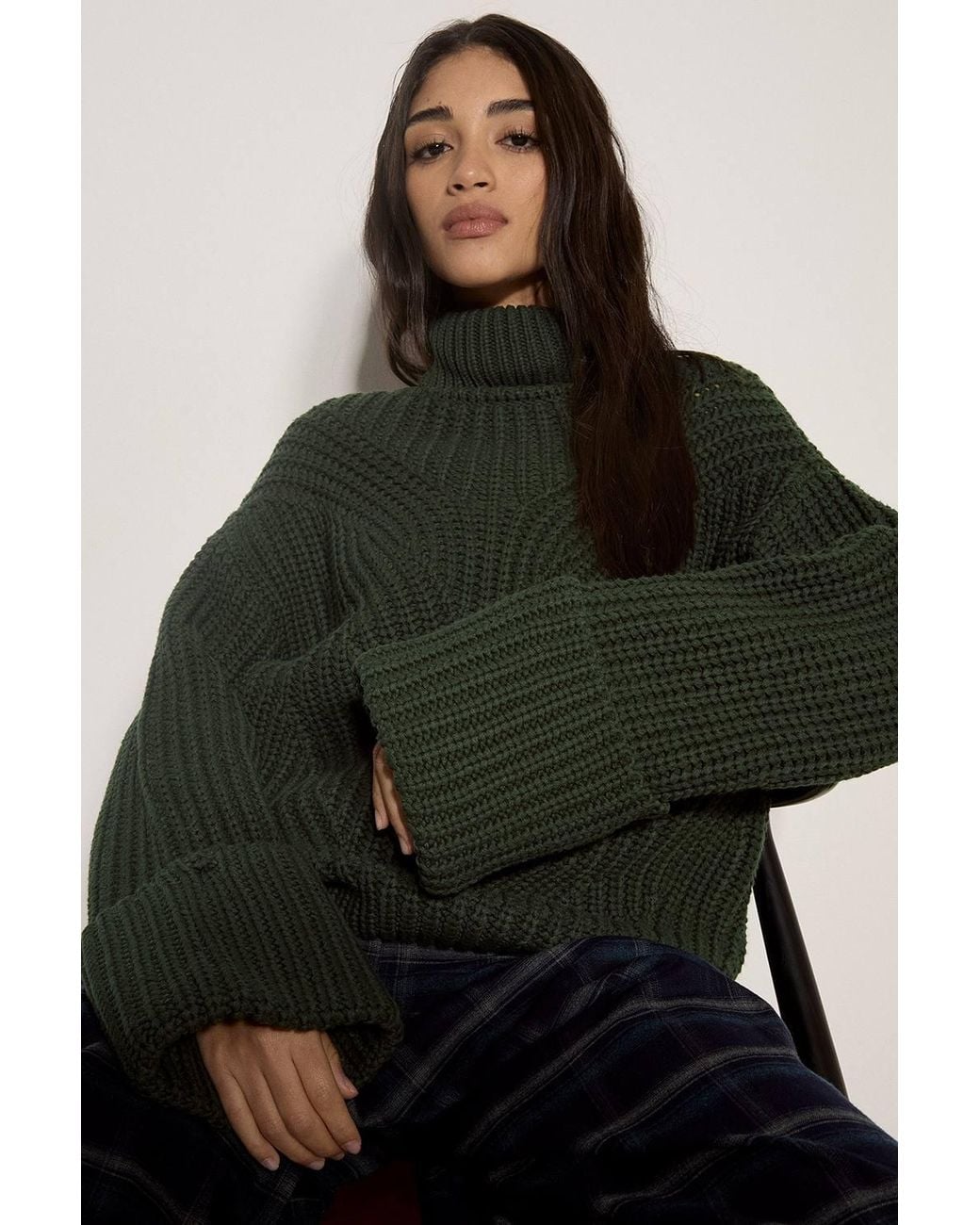 Apricot Black Chunky Knit Roll Neck Jumper