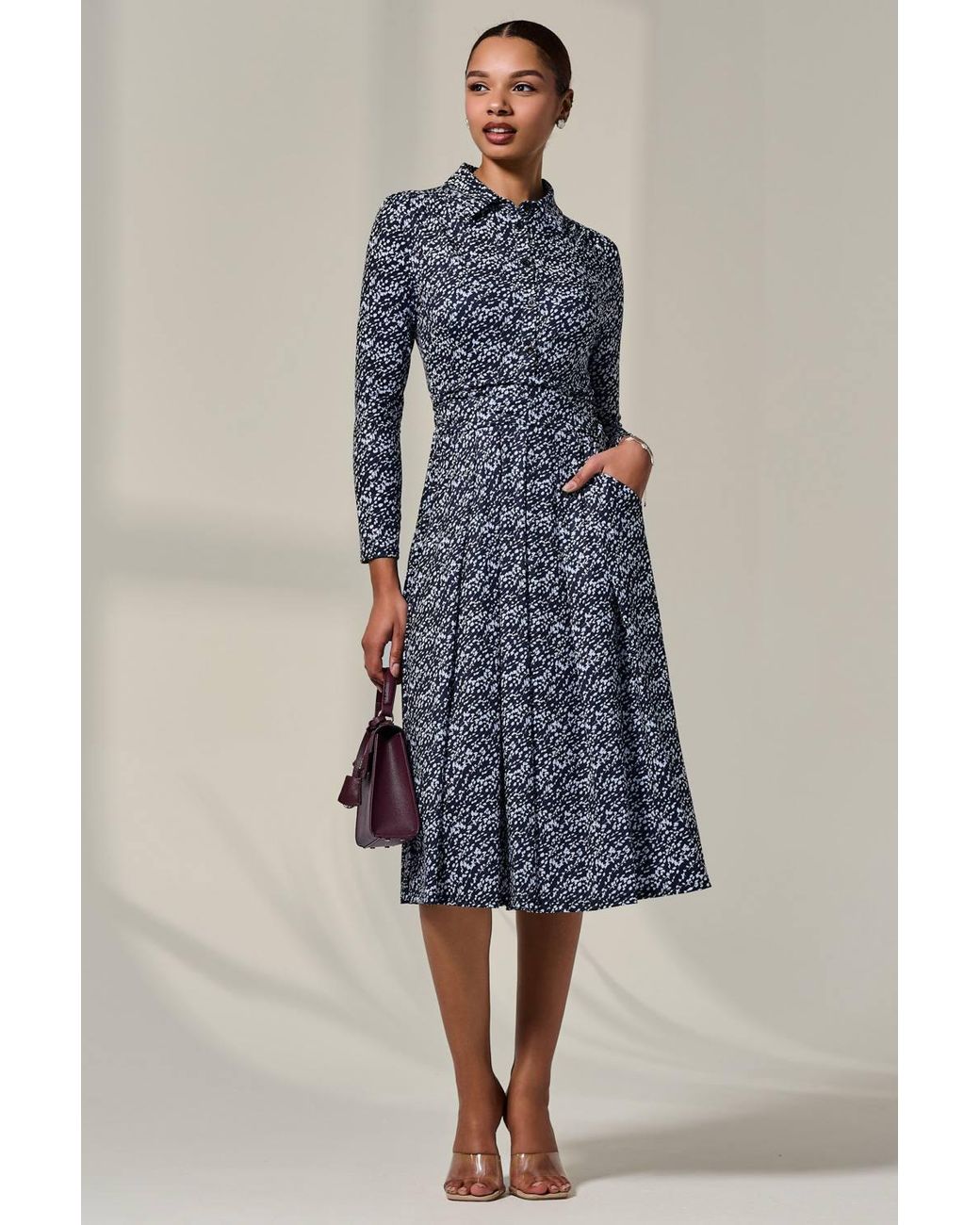Jolie Moi Blue Long Sleeve Button Up Midi Dress