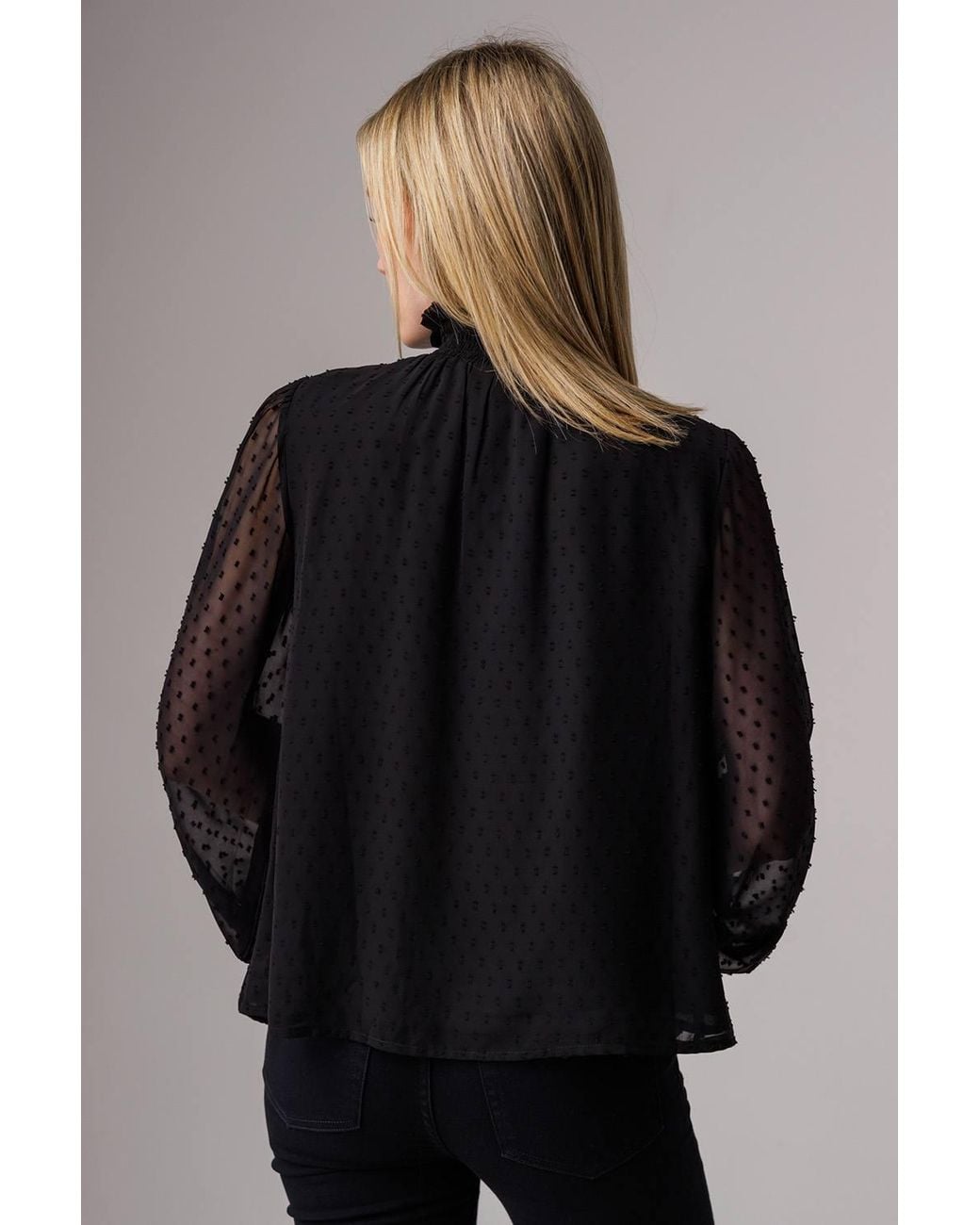 Influence Black Textured High Neck Smock Long Sleeve Blouse