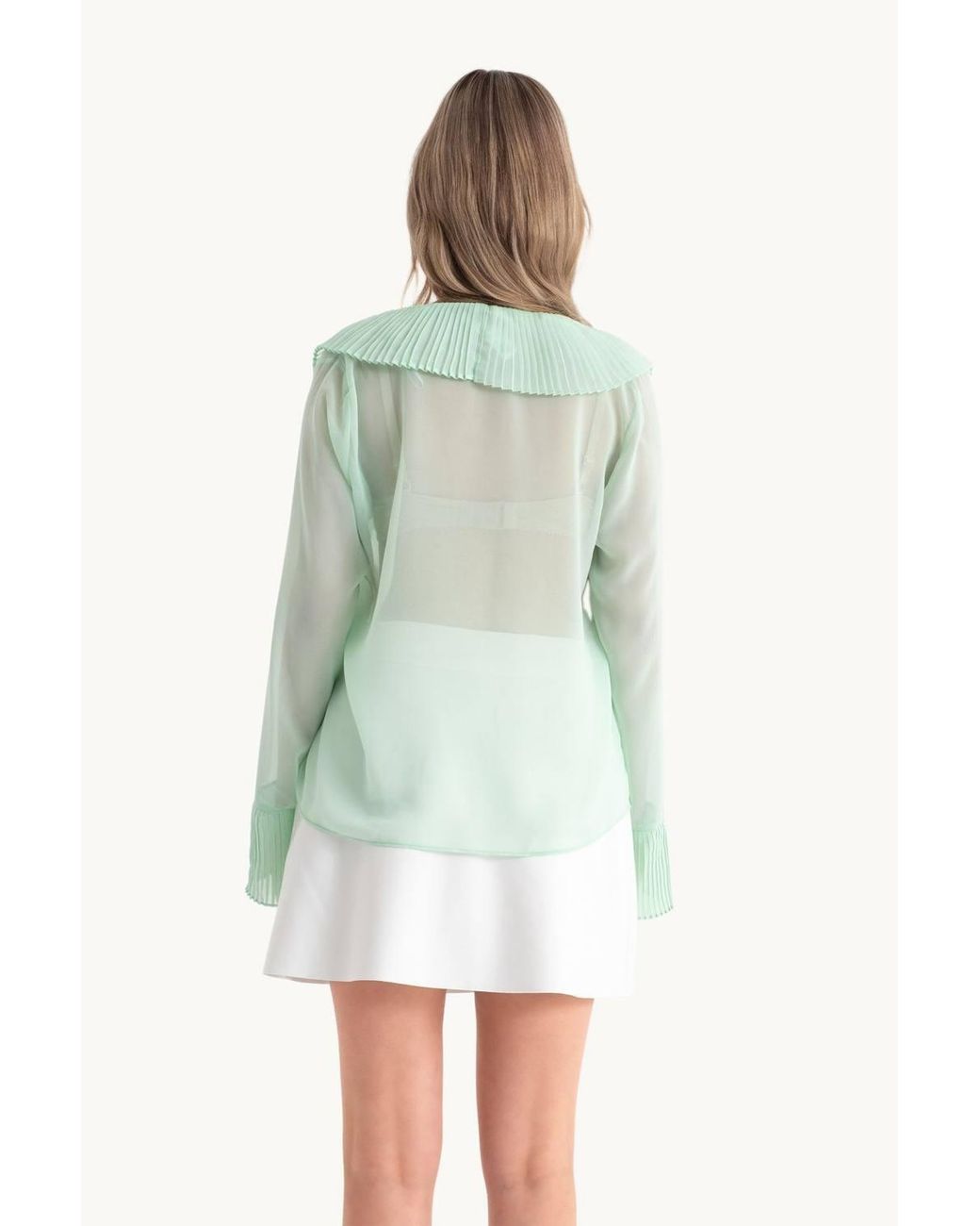 Hiccup Green V Neck Buttoned Bell Sleeves Mesh Blouse