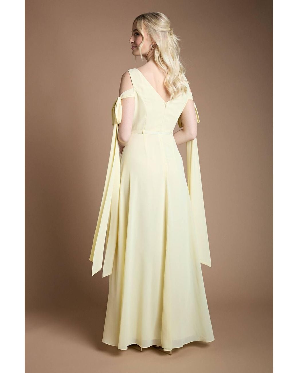 Coast Natural Bow Sleeve Chiffon Bridesmaid Maxi Dress