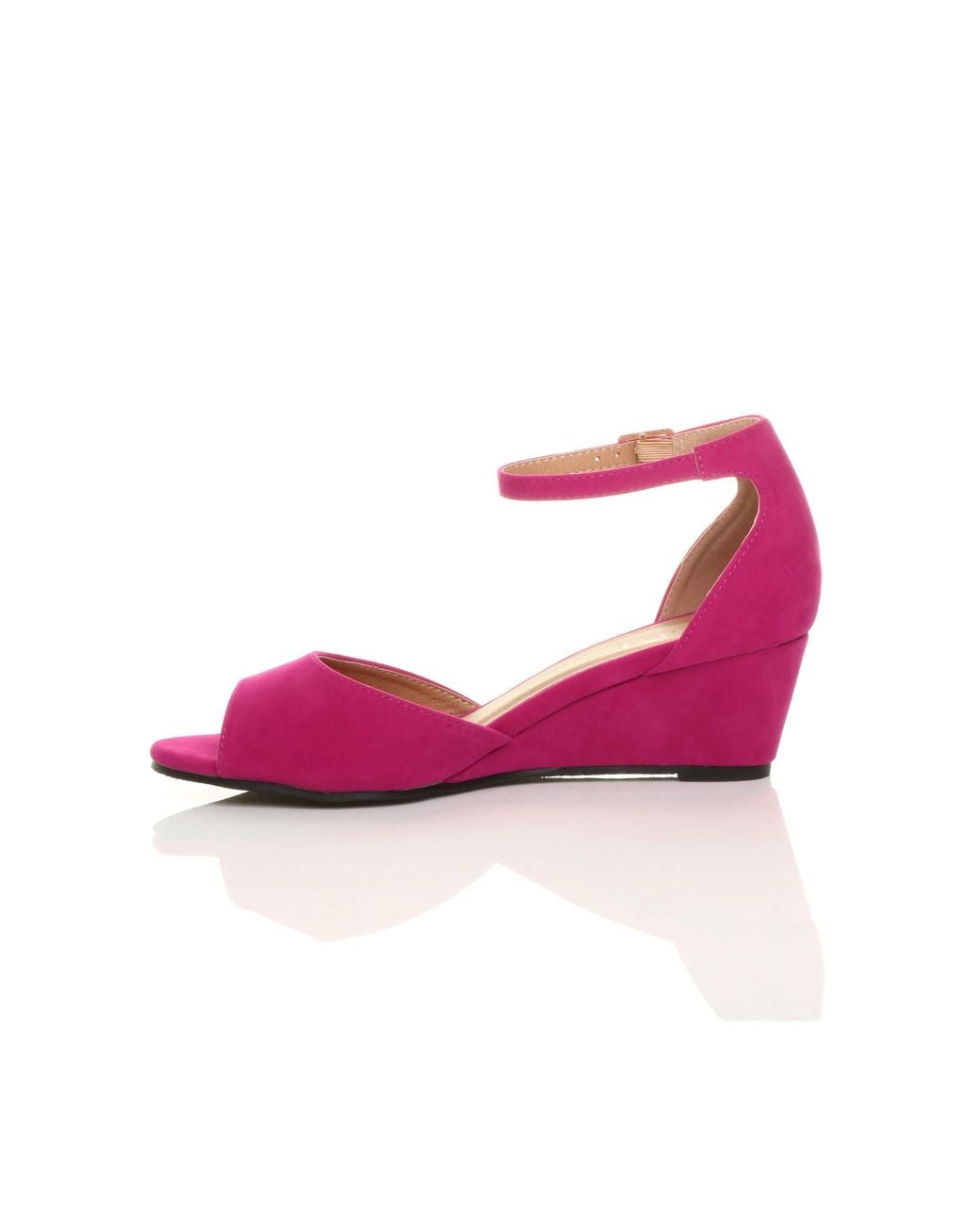 AJVANI Pink Mid Wedge Heel Ankle Strap Sandals
