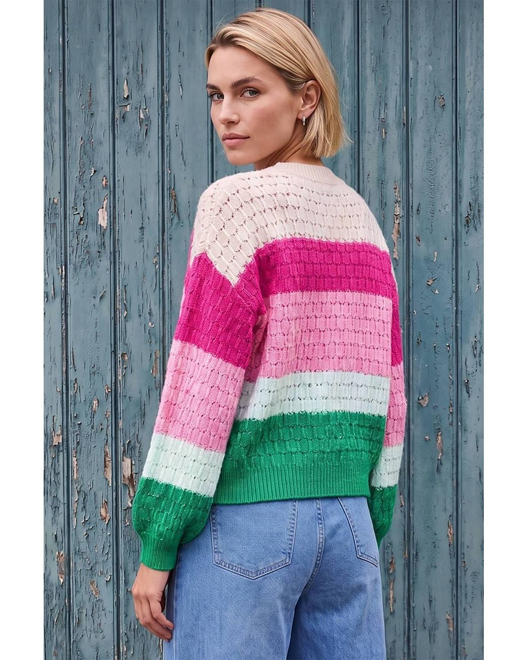 Roman Gray Textured Wide Stripe Jumper
