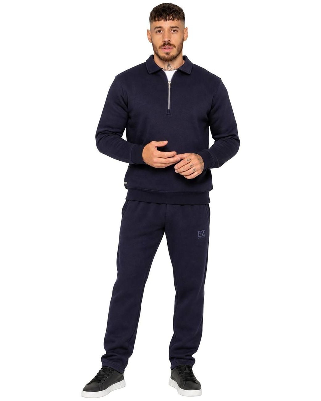 Enzo Blue Half Zip Collared Tracksuit Set for men