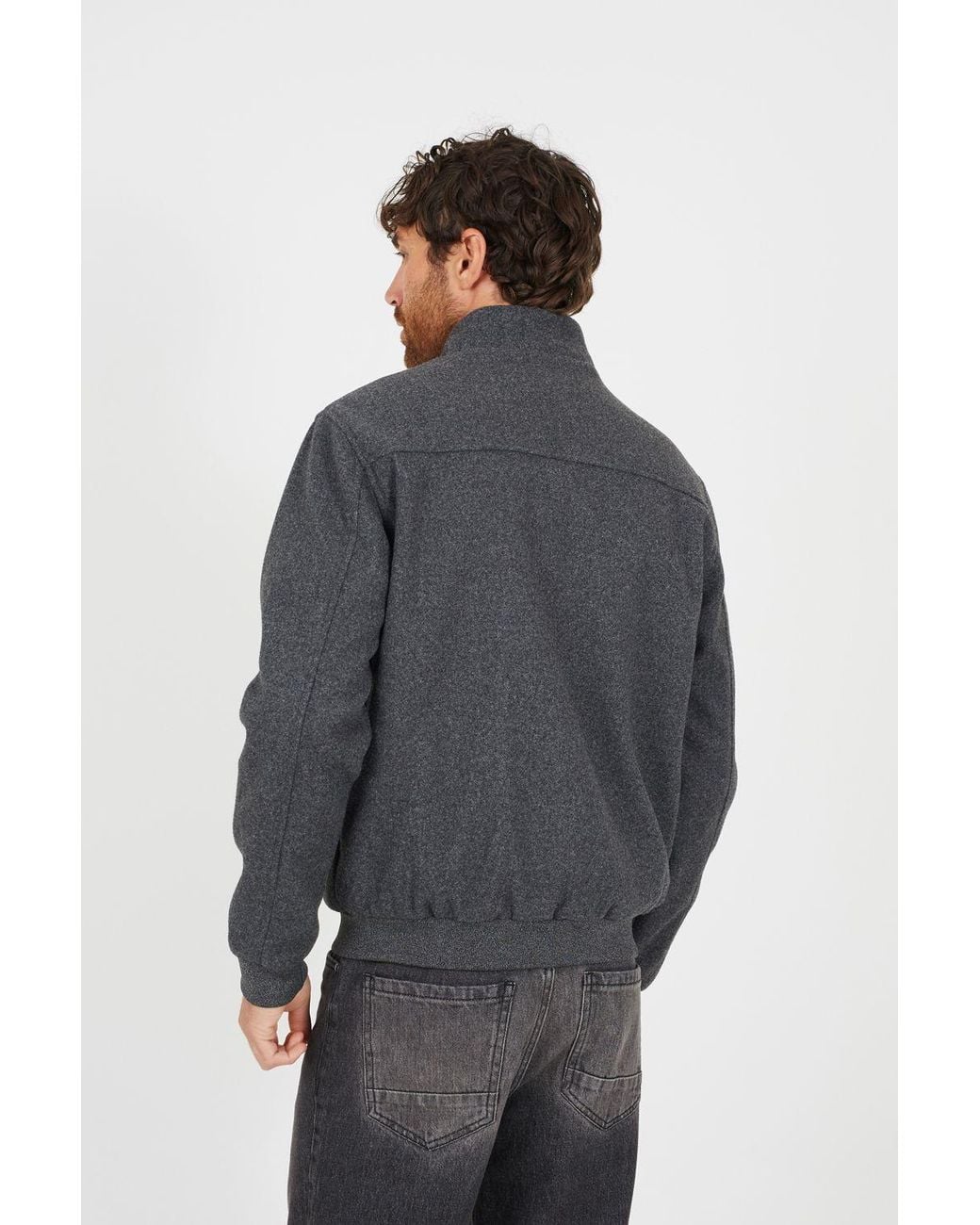 Brave Soul Gray Faux Wool Funnel Neck Bomber Style Jacket for men