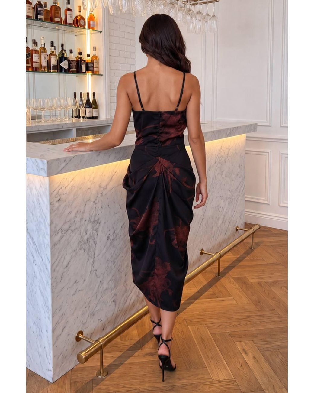 AX Paris Black Floral Print Strappy Cowl Neck Midi Dress