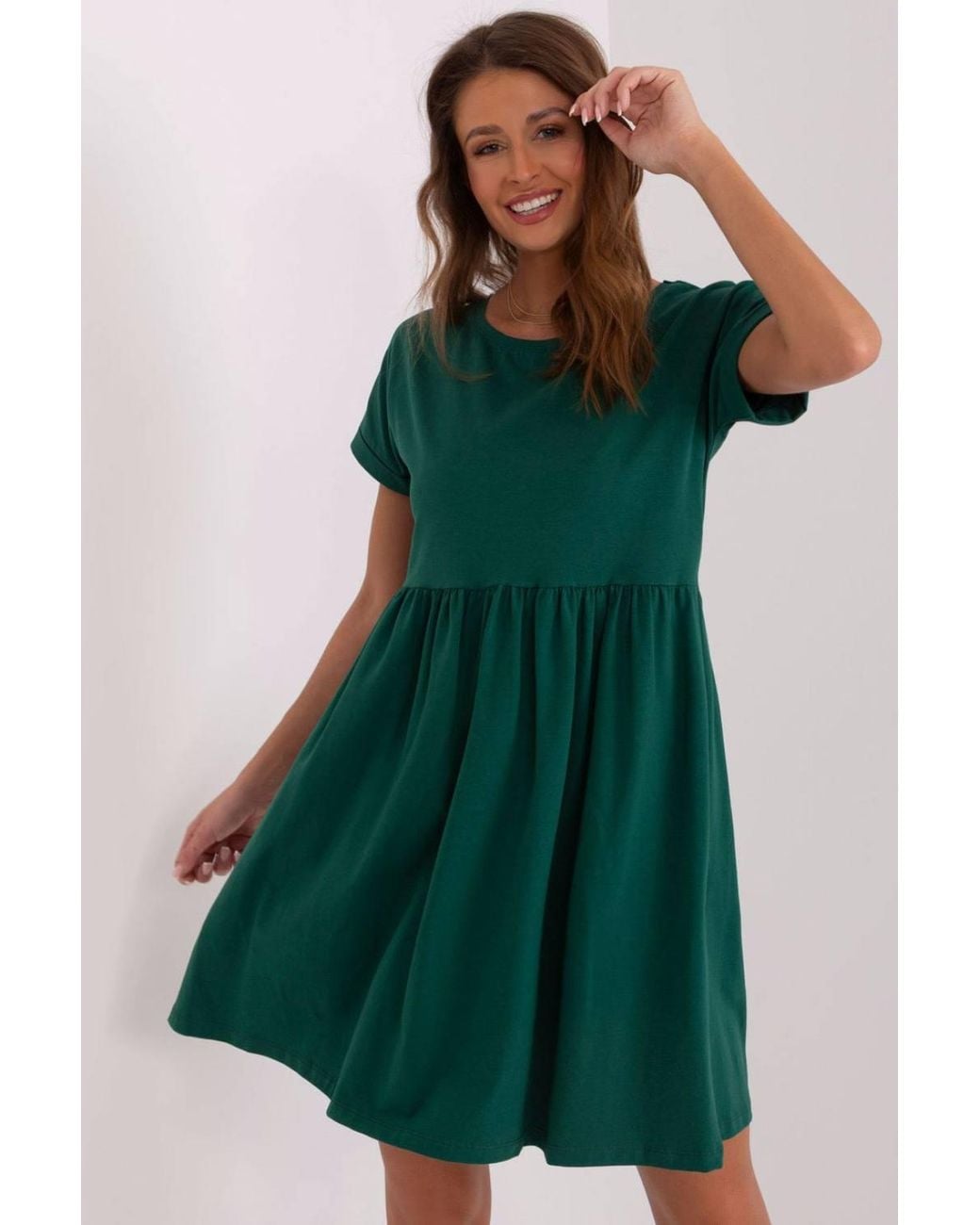 Love Lace Green Office Cotton Short Sleeve Mini Dress