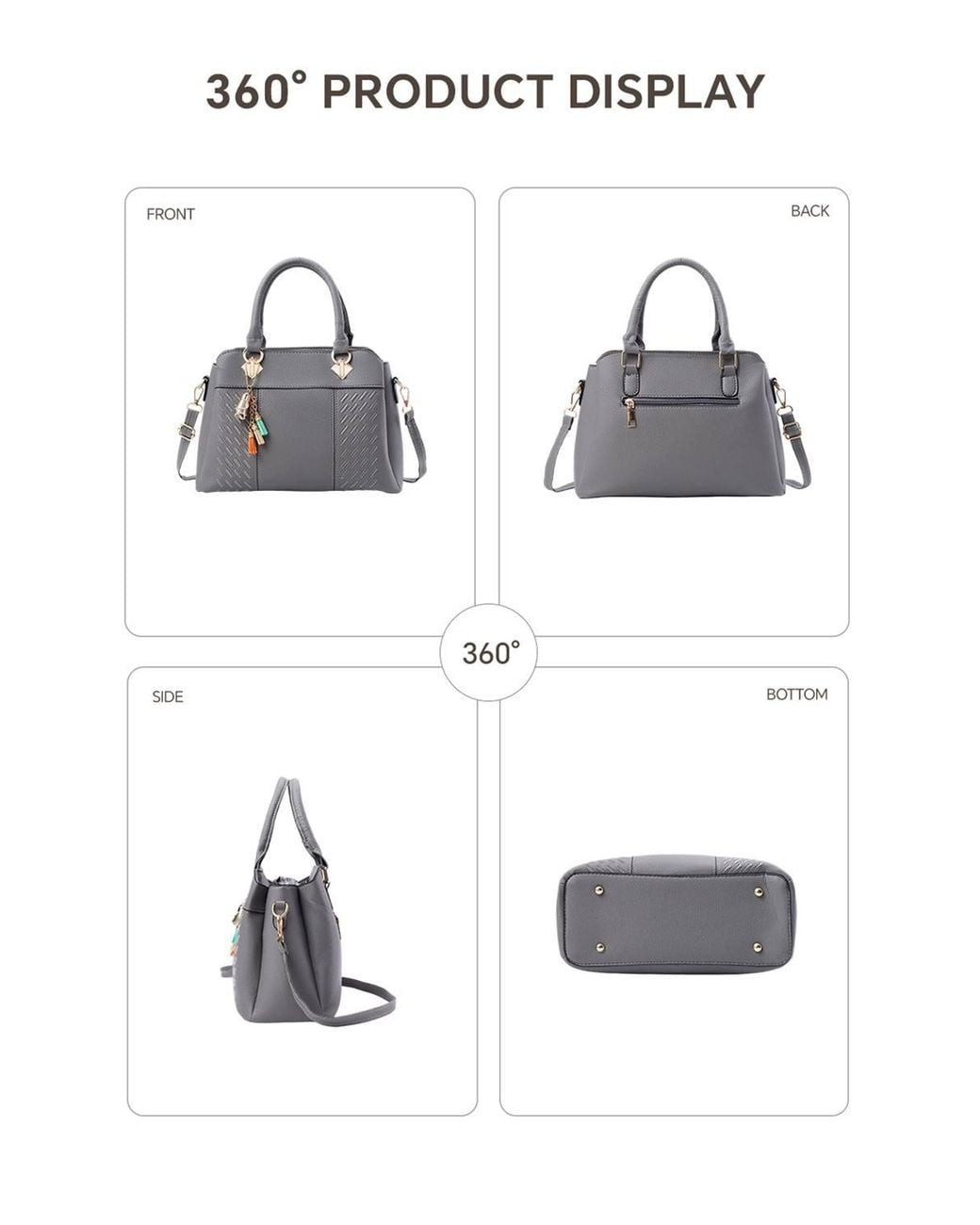 MODISHION Blue Minimalist Lychee Grain Handbag With Tassel Pendants