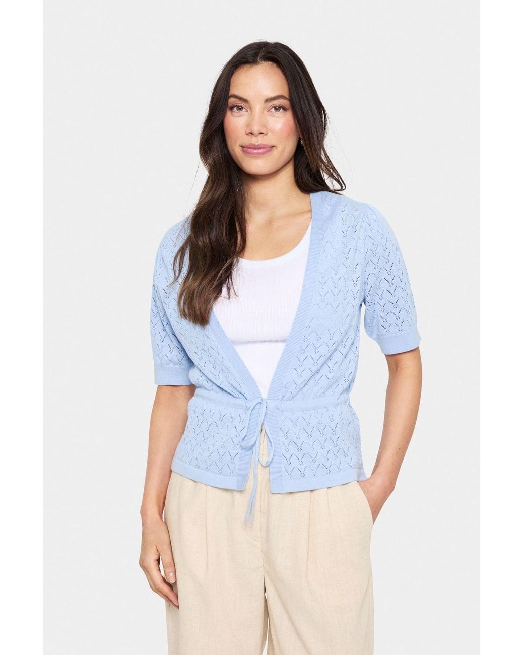Saint Tropez White Karnasz Short Sleeve Tie Cardigan
