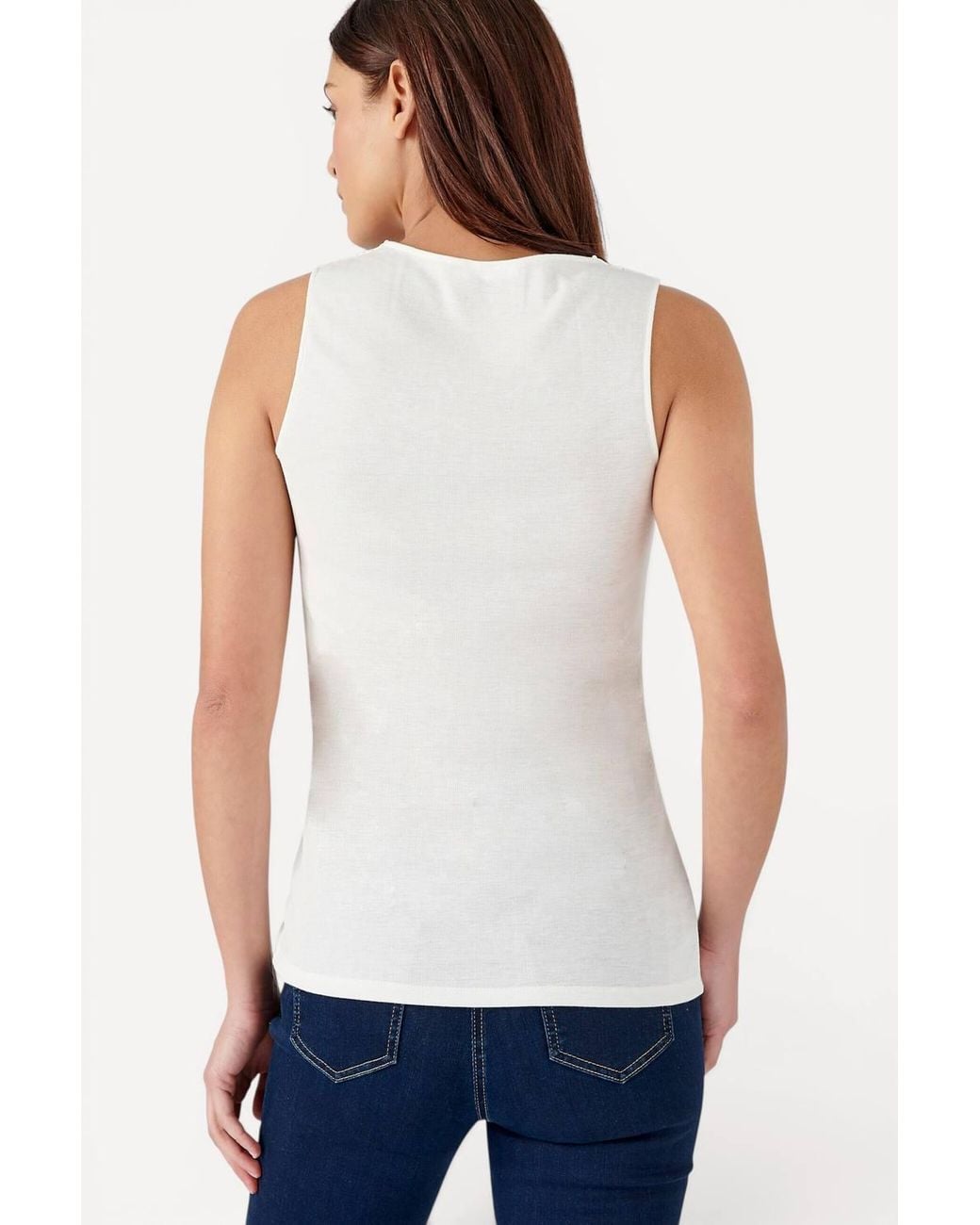 DAMART Blue Sleeveless Thermolactyl T-Shirt Lace Trim Regular Length Jersey