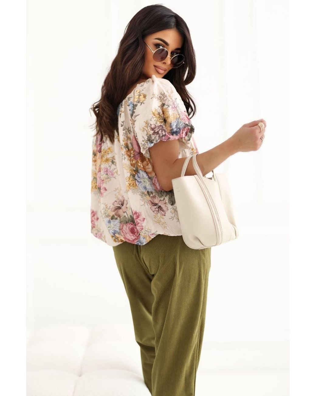 Love Lace Multicolor Viscose Floral Round Neck Short Sleeve Blouse