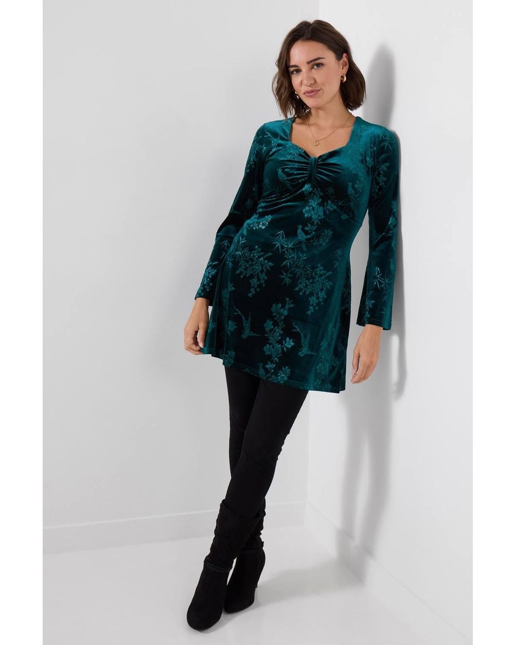 Joe Browns Green Floral Embossed Velour Tunic Top