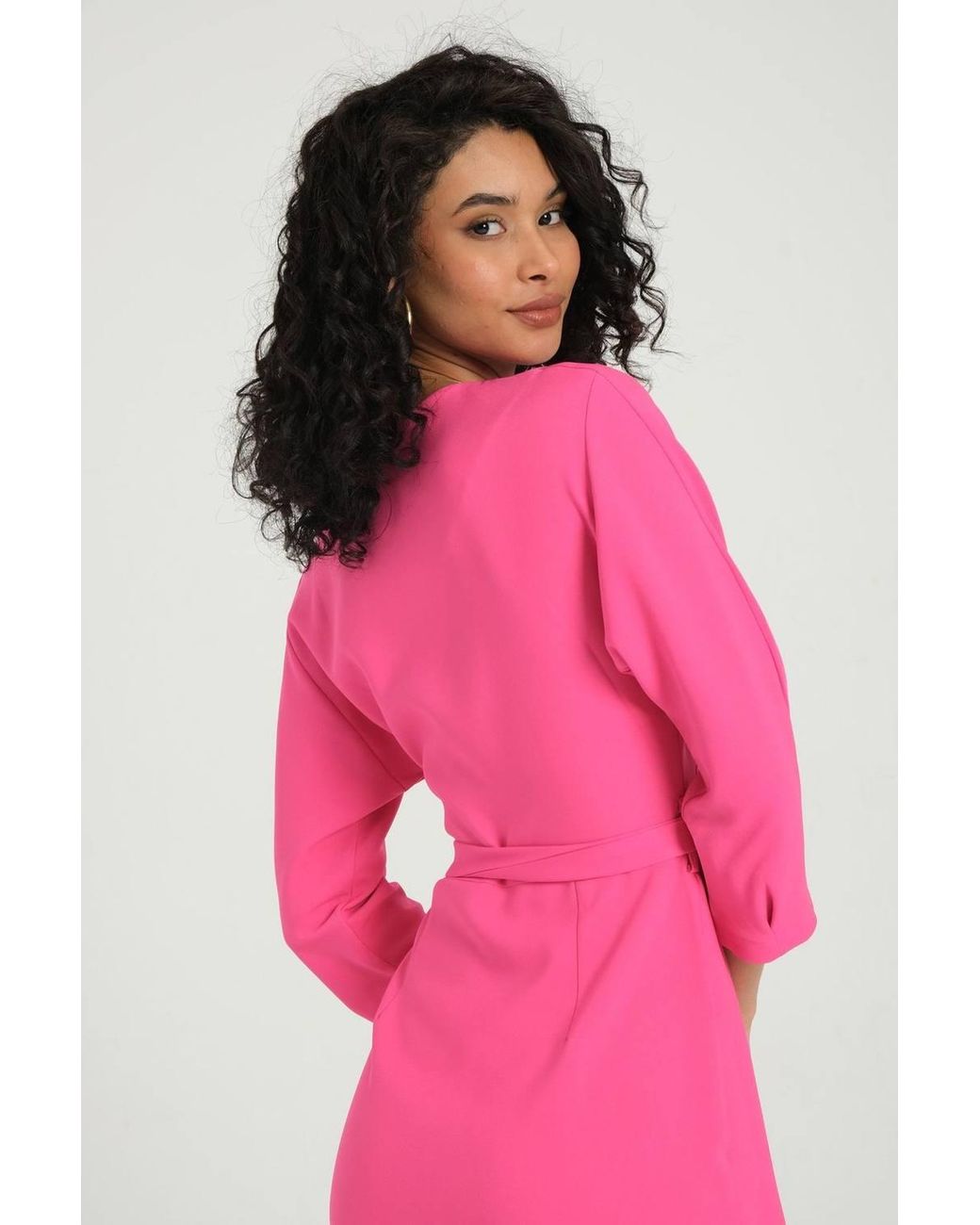 Hiccup Pink V Neck Long Sleeve Mini Wrap Dress With A Belt Detail