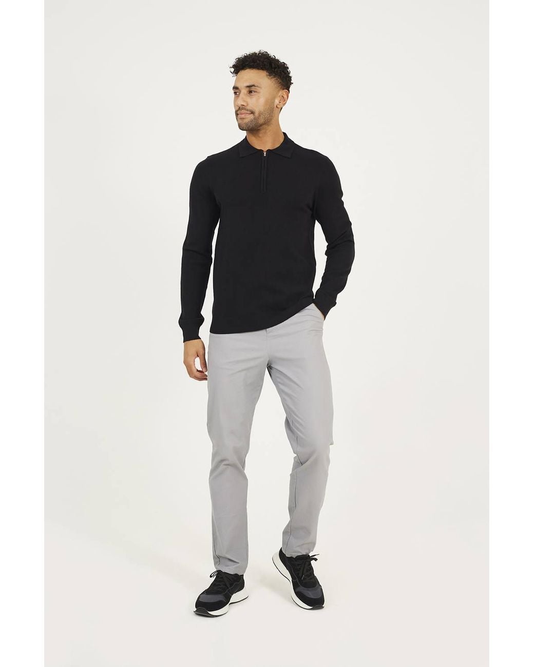 Brave Soul Black Long Sleeve Knitted Polo for men