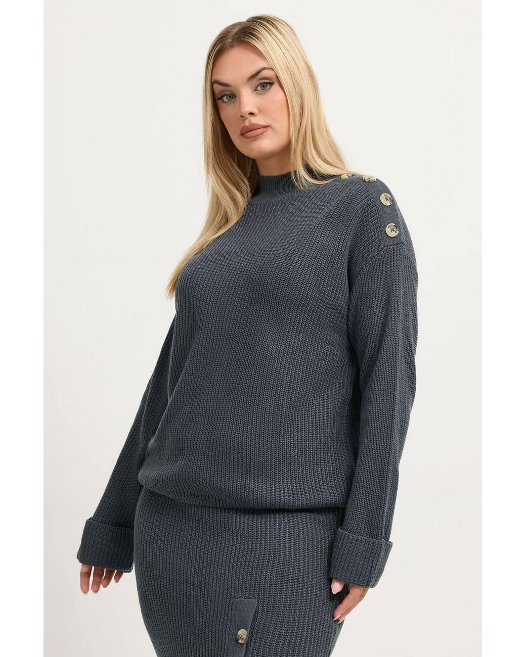 Yours Blue High Neck Knitted Jumper