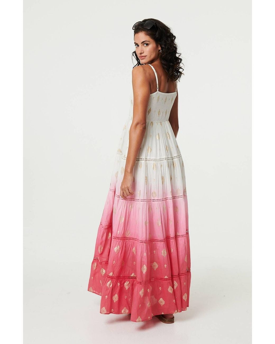 Izabel London Ombre Print Tiered Sleeveless Maxi Dress