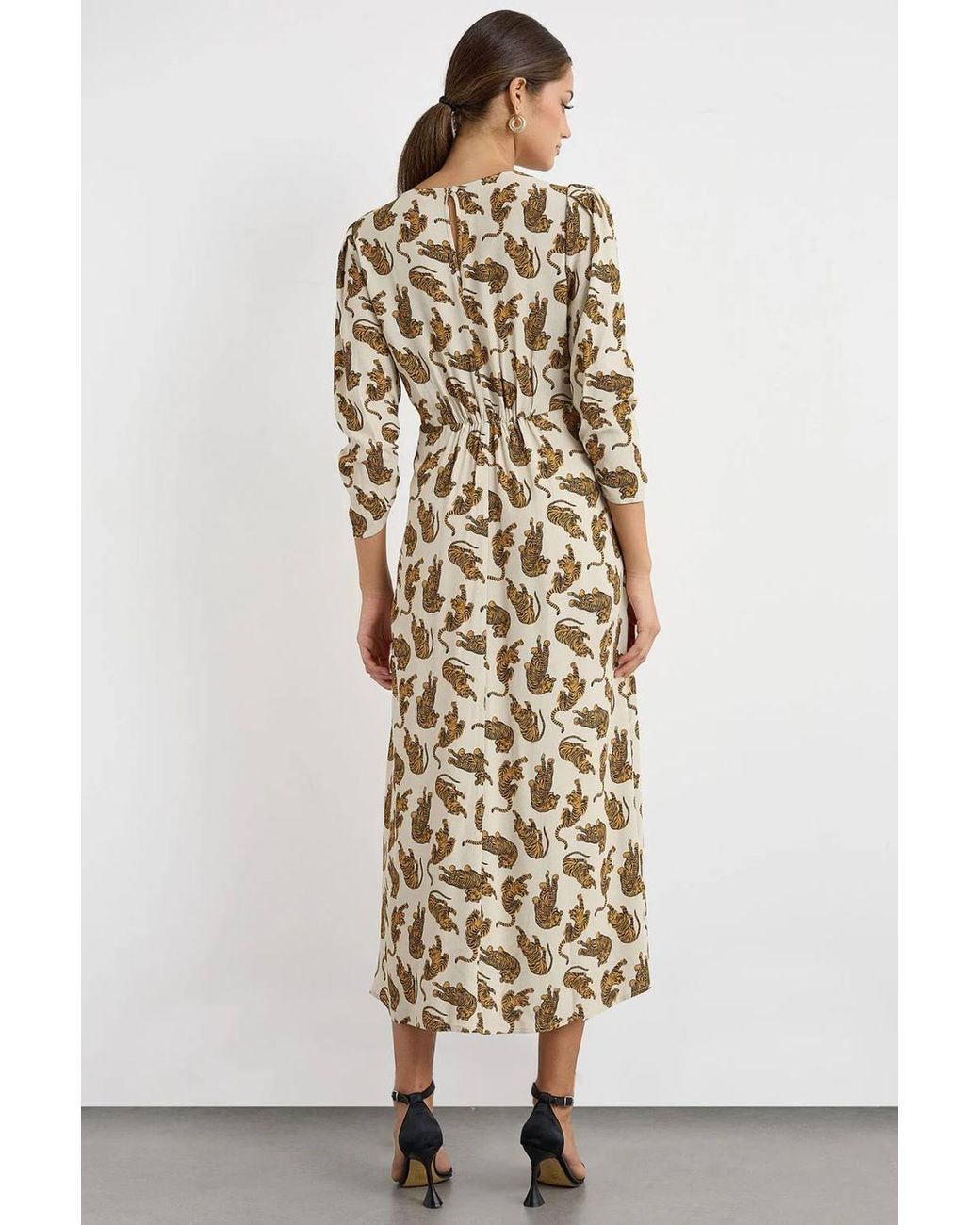 Hiccup Metallic Printed Maxi Dress With V-Neck & Ruched Back