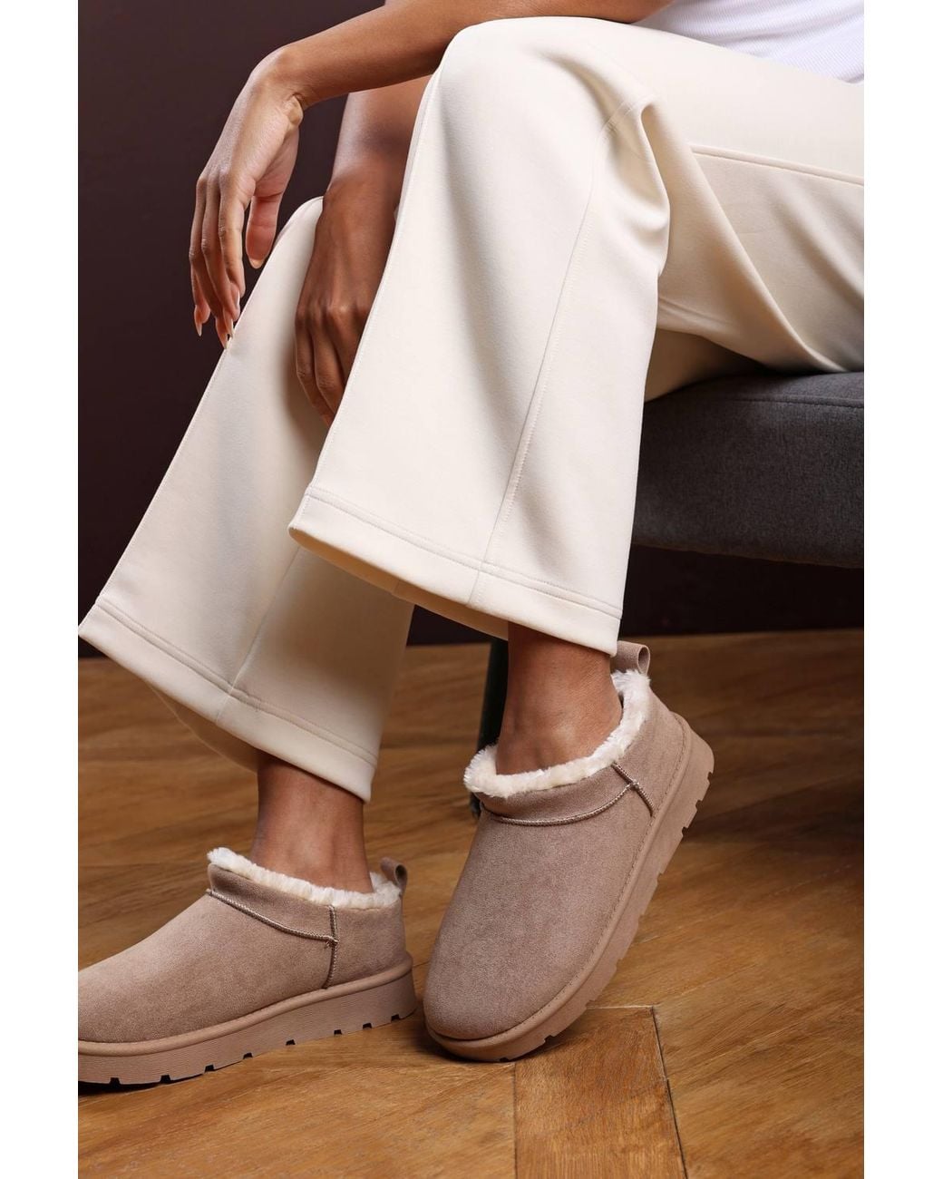 Where's That From Brown 'Saskia' Cosy Faux-Suede Fur Lined Micro Dipped Heel Boot