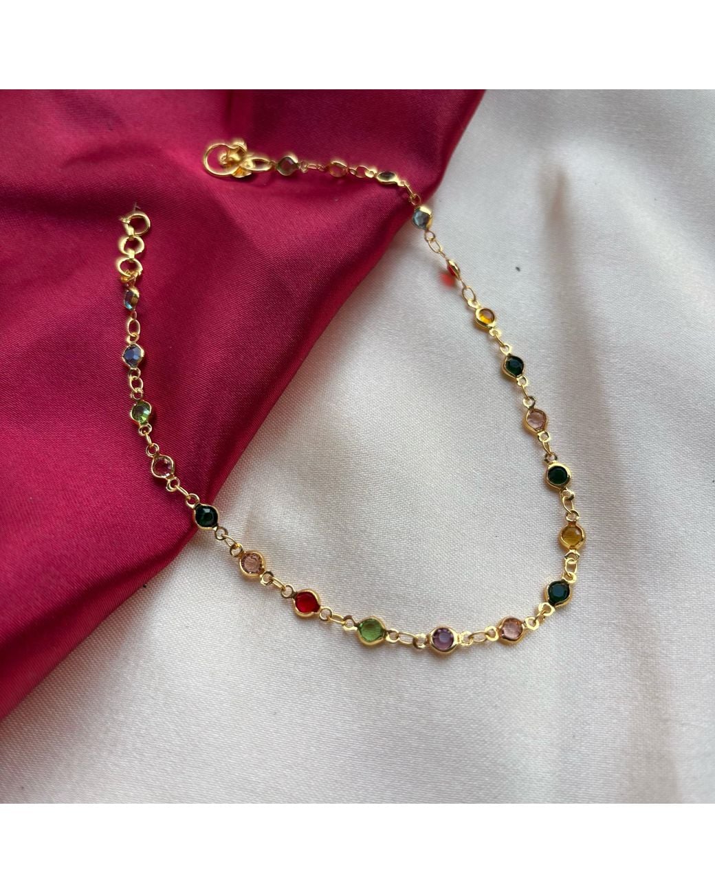 The Colourful Aura Gray Golden Brass Rounds Multicolour Beads Foot Indian Payal Anklet