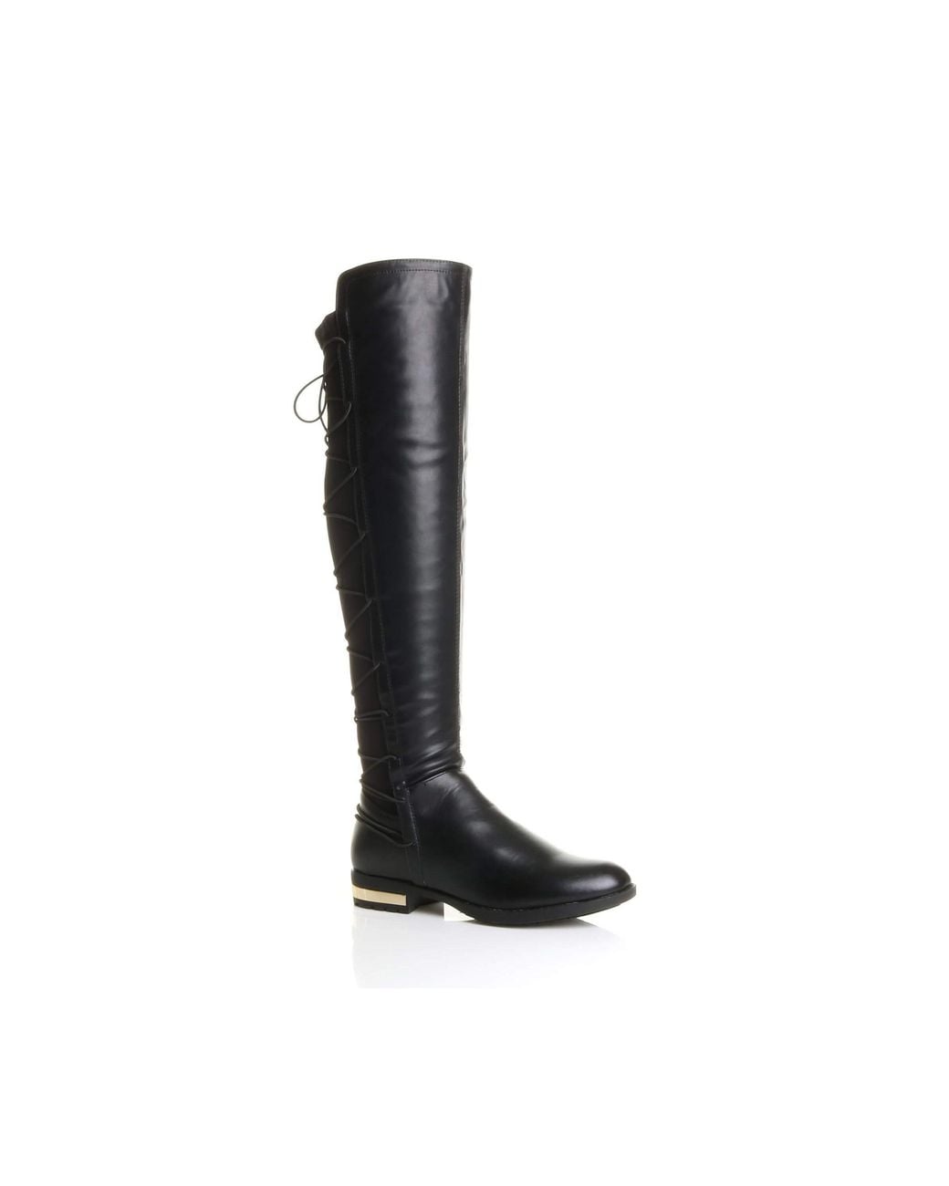 AJVANI Black Elastic Tie Up Riding Knee High Boots