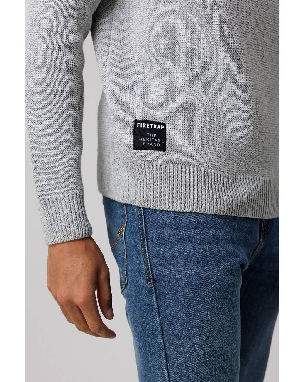 Firetrap Gray Cotton Rich Half Zip Funnel Neck Jumper for men