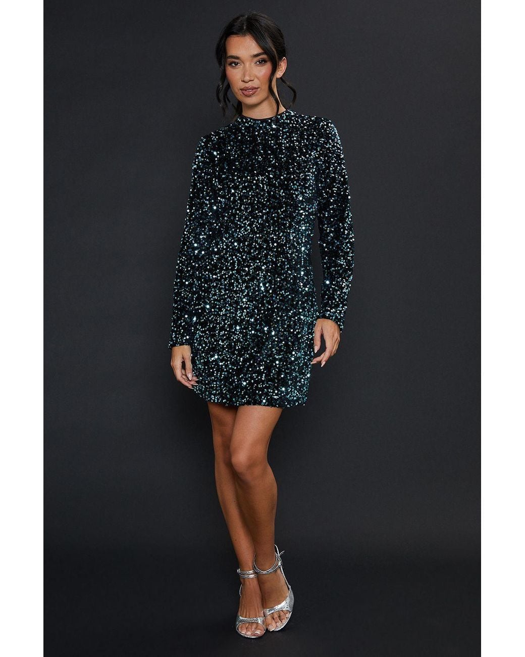Dorothy Perkins Blue Velvet Sequin Mini Dress