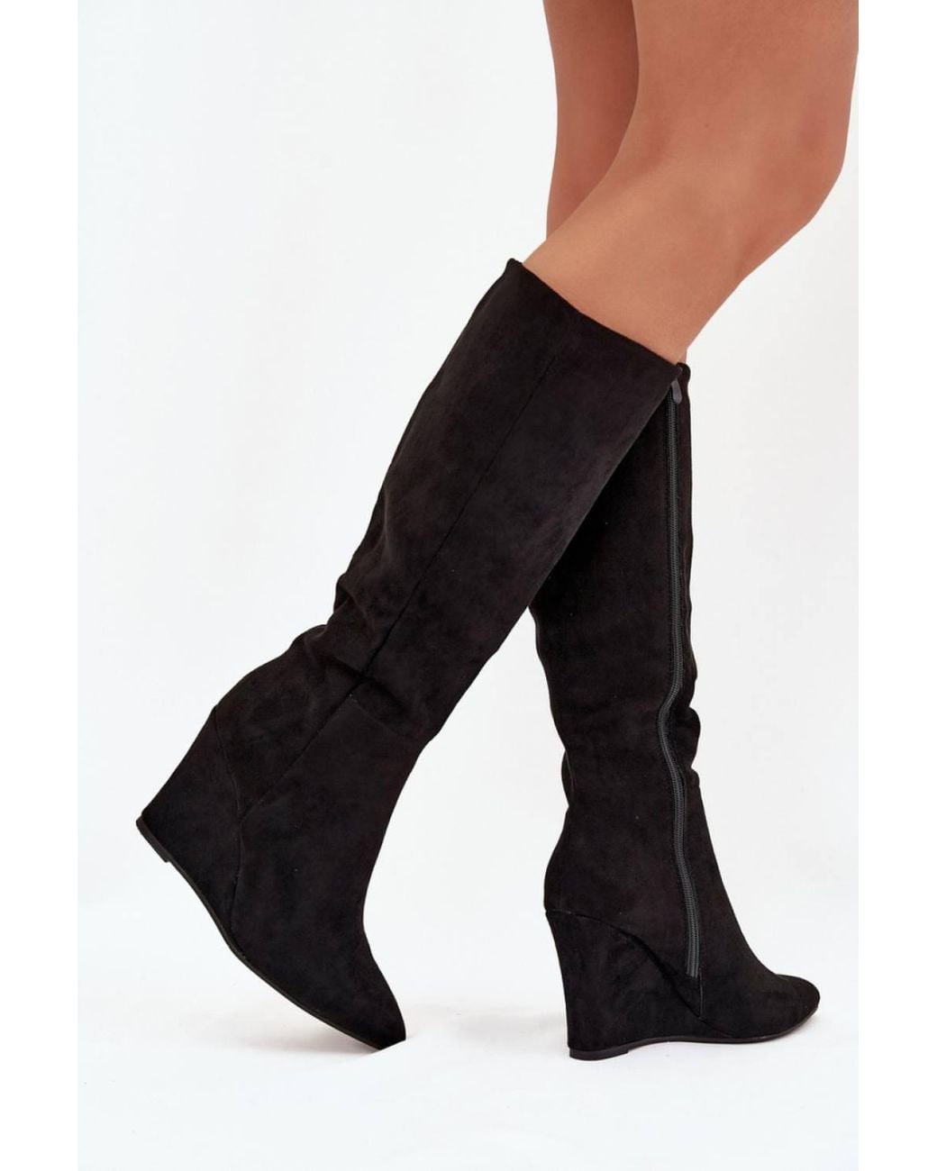 Love Lace Black Wedge Suede Over The Knee Boots