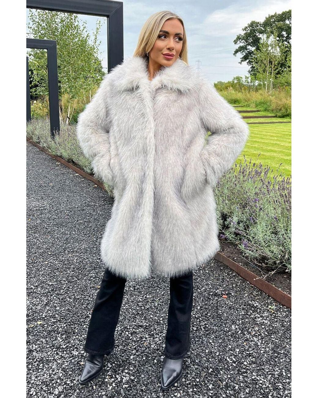 AX Paris Natural Tipped Faux Fur Long Jacket