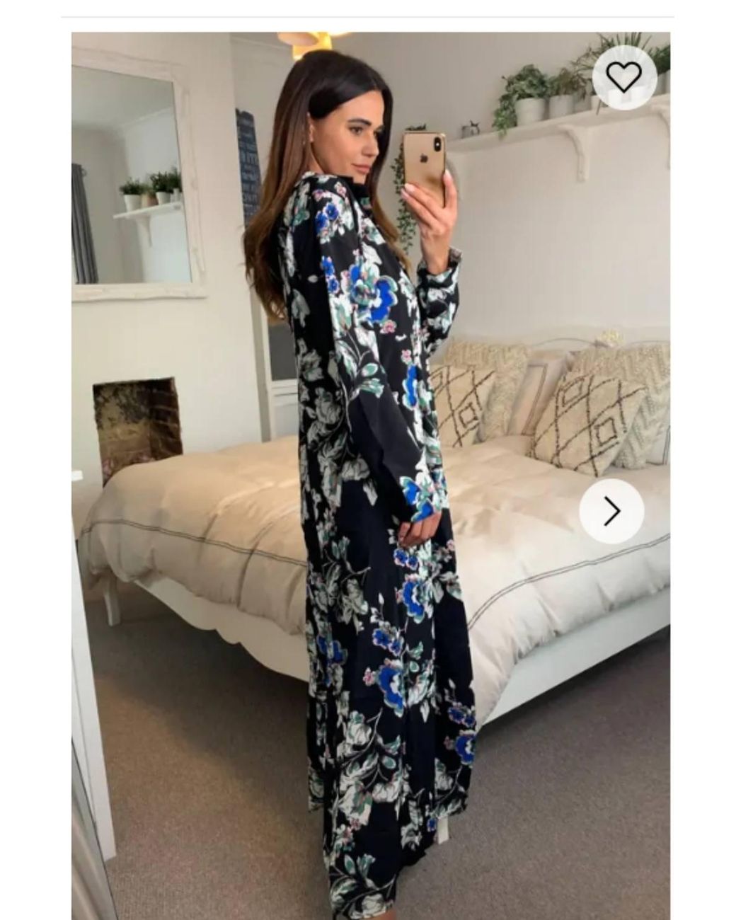 CY Black Floral Print Long Shirt Dress