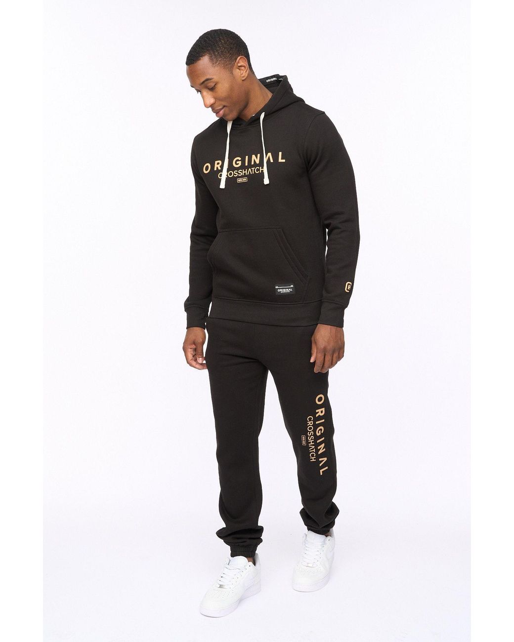 Crosshatch Black Jamals High-Build Graphic Logo Joggers With Cuffed Hem for men