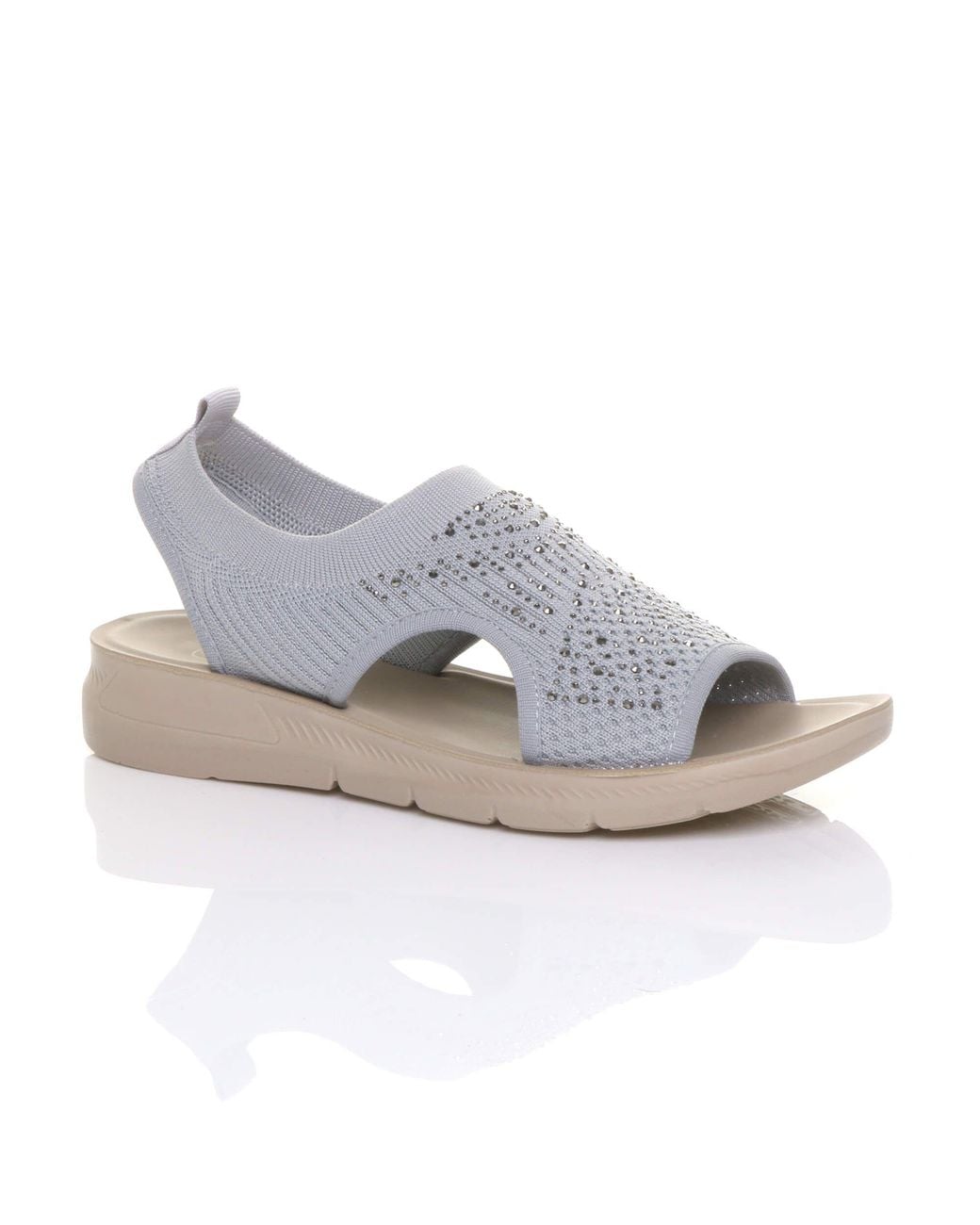 AJVANI Gray Low Wedge Heel Slingback Diamante Summer Holiday Comfort Sandals