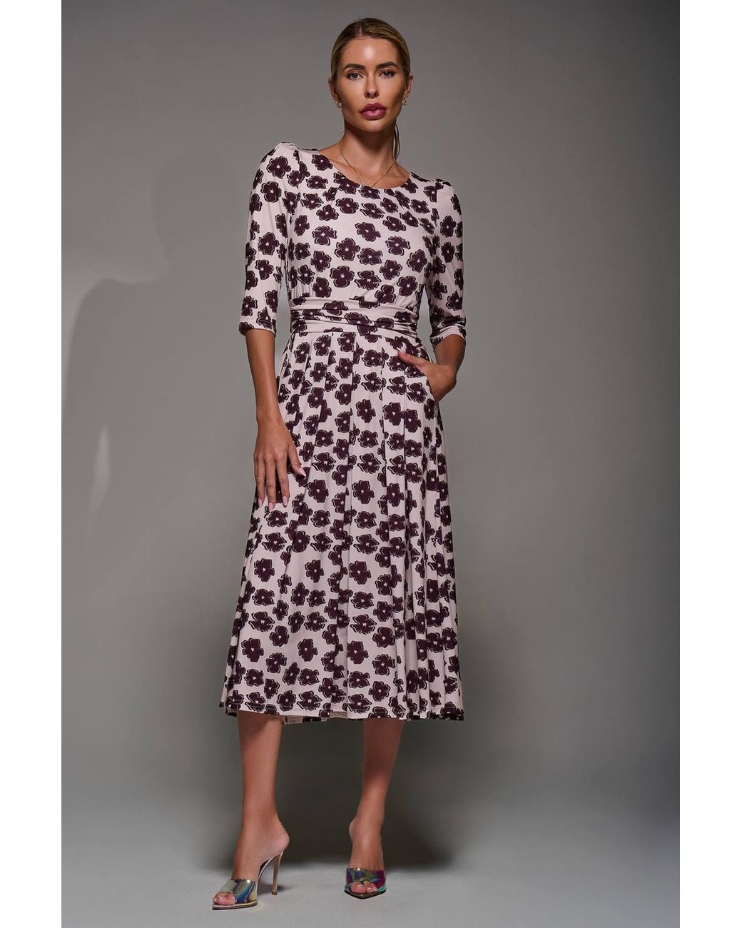 Jolie Moi Multicolor Three Quarter Sleeve Jersey Midi Dress