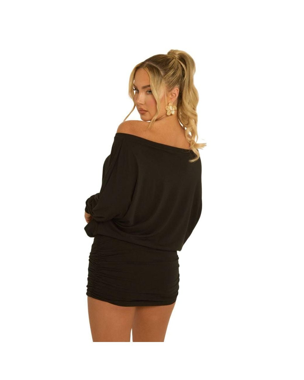 Rebellious Fashion Yellow Batwing Bardot Mini Dress