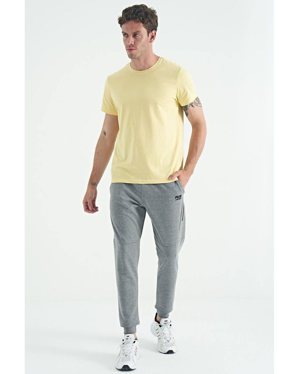 TOMMY LIFE Yellow Cotton Elastane Crew Neck T-Shirt for men